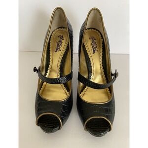 Hale Bob Black Peep Toe Pumps Mary Jane High Heels Statement Shoes 7.5 Preowned